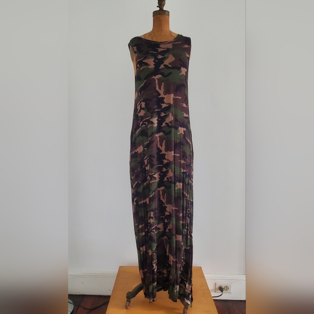 Love Kuza Sleeveless Maxi Camo Dress,  Brown, Black, Green, Size M